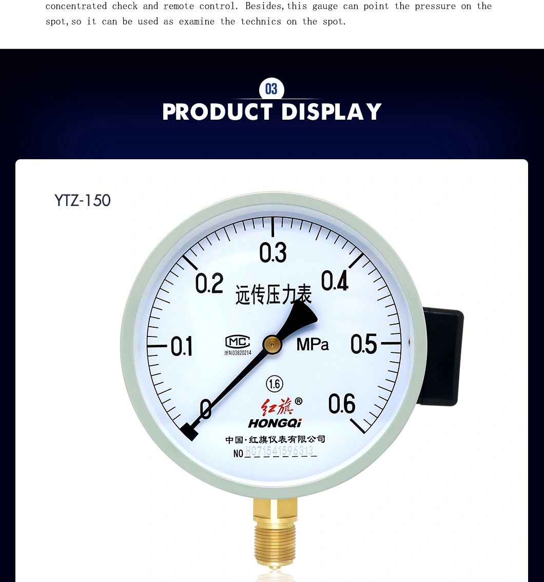 Hongqi 150mm 6" Oil Filled Pressure Gauge - Air/Water/Gas Electric Remote Resistance Controller